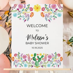 Fiesta Welcome Sign, Editable Floral and Cactus Baby Shower, Bridal Shower or Party Sign, Mexican-Inspired Printable Decor 353