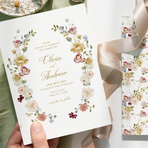 Floral Wedding Invitation, Watercolor Garden Wedding Invite Template, Elegant Printable for Spring or Summer Weddings 136