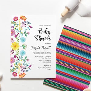 Floral Fiesta Baby Shower Invitation, Mexican Floral Couples Shower Invite, Baby Brunch, Colorful Flowers, Editable Corjl Template 353