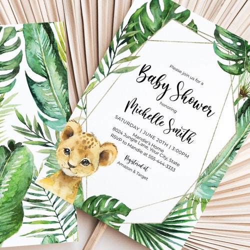 Printable Lion Baby Shower Invitation Template Watercolor - Etsy
