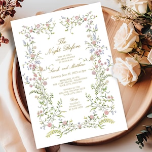 Floral Rehearsal Dinner Invitation, Editable Template, Printable Invite, The Night Before, Elegant Garden Flowers, Instant Download 104