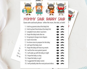 Mommy Said Daddy Said Game, Viking Baby Shower Game, Mom or Dad, Who Said It, Viking People, Boy Shower Game, DIY Editable Template 101