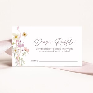 Pastell-Wildblumen-Windel-Verlosungskarten-Vorlage, Frühlingsblumen-Babyparty-Einladung Einlegekarte, Babyparty-Spielaktivitäts-Rosa-Band 285