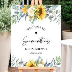 Sunflower and White Rose Welcome Poster, 24x30, Country Bridal Shower Welcome Sign Rustic Baby Shower Decoration, DIY Editable Template 322