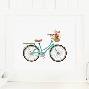 Bicycle Printable Aqua Bicycle Wall Art Bicycle With Flower | Etsy