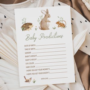 Baby-Vorhersagen, Sofort-Download, Waldtiere Baby-Vorhersagen, Karte, Baby-Vorhersagen, Hase Igel Maus Vogel 118
