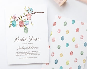 Easter Egg Tree Bridal Shower Invitation, Spring Bridal Brunch Invite, Hanging Easter Egg Ornaments, DIY Editable Template 475