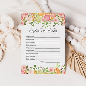 Tarjeta de deseos cítricos para bebé, descarga instantánea, tarjeta de deseos para bebé, juego de baby shower, actividad de ducha, fruta de verano, frutas mixtas 151