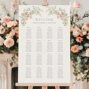 Spring Wedding Seating Chart, Cottage Floral Wedding Table Plan, Wedding Reception Sign, Editable Seating Plan, DIY Editable Template 171