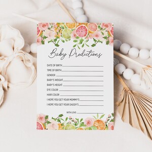 Jeu de prédictions Agrumes pour bébé, Téléchargement immédiat, Jeu de baby shower, Carte de prédictions, Jeu de devinettes, Fruits d'été, Pamplemousse, Oranges 151