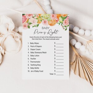 Citrus Baby Price Is Right Game, Baby Price Game, Baby Shower Game Activity, Summer Fruit, Oranges lemons limes, DIY Editable Template 151