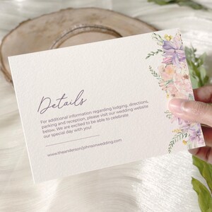 Tarjeta con detalles florales en tonos lavanda y rubor, tarjeta de inserción para invitación de boda de primavera, tarjeta de pozo de los deseos, tarjeta adjunta, plantilla editable para bricolaje n.° 161