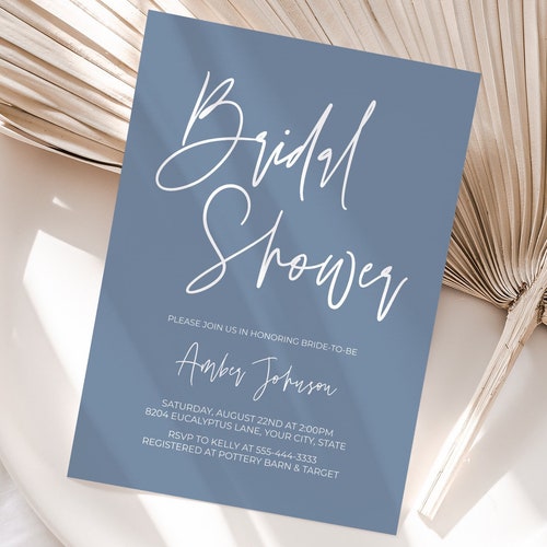 Dusty Blue Bridal Shower Invitation Template Watercolor Blue - Etsy