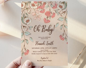 Colorful Garden Blooms Boho Baby Brunch Cottage Flowers Spring Floral Bouquet Baby Shower Invitation Editable Corjl Template 126