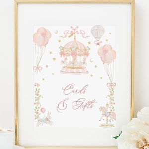 Letrero de carrusel editable para fiesta, plantilla personalizable para letrero de mesa, decoración para baby shower, tarjetas y regalos imprimibles, descarga instantánea 147