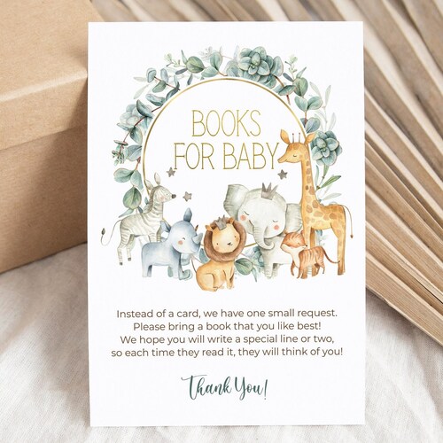 Jungle Baby Shower Books for Baby Card Book Request Card Etsy