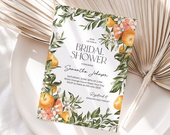 Citrus Bridal Shower Invitation, Oranges Bridal Brunch Invitation, Summer Fruit Wedding Shower Invite, Greenery, DIY Editable Template 112