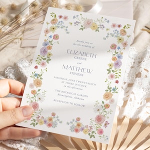 Spring Wedding Invitation, Cottage Floral Wedding Invite, Garden Wedding Invite, Cottagecore, Pastel Flowers, DIY Editable Template 171