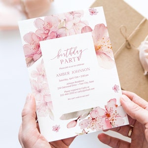 Sakura Blossoms Birthday Party Invitation, Cherry Blossoms Birthday Invite, Woman's Party Invitation, DIY Editable Template 190