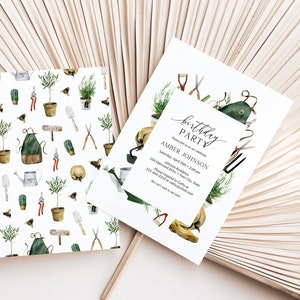 Garden Party Birthday Invitation, Garden Tools Birthday Party Invite, Spring Birthday, Summer, Gardening Themed, DIY Editable Template 380