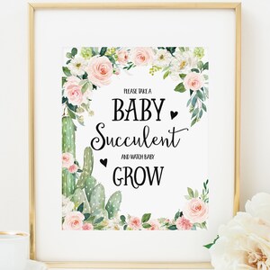 Prendi un cucciolo di succulento e guardalo crescere, cartello stampabile, bomboniere cactus, decorazione floreale rosa per baby shower, bomboniere per piante, Blush 364