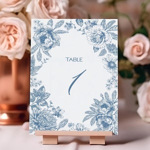 Toile De Jouy Wedding Table Numbers, Vintage Floral Wedding Reception Signage, Regency Era Wedding Numbers, DIY Editable Template 307