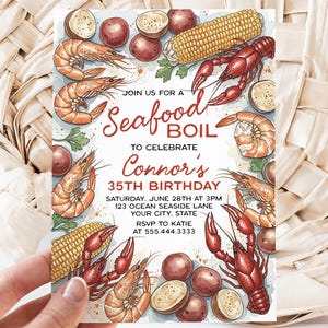 Seafood Boil Birthday Party Invitation Lobster Birthday Invitation Editable Template Boiled Shrimp Invitation DIY Printable Download