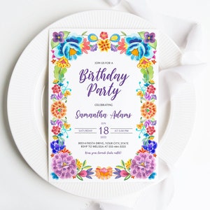 Mexican Floral Birthday Party Invitation, Fiesta Party Invite, Colorful Flowers, Any Age, Teen, Adult, DIY Editable Template 348