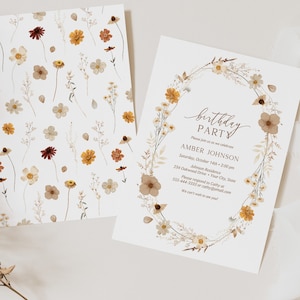 Autumn Wildflower Birthday Party Invitation, Meadow Floral Brunch Invitation, Fall Floral, Neutral Tones, DIY Editable Template 166