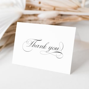 Klassische Dankeskarte, gefaltetes minimalistisches Skriptdesign, schwarz und weiß, elegante druckbare, bearbeitbare Vorlage, Hochzeitspapeterie BPER