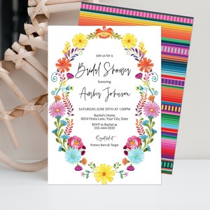 Mexican Floral Bridal Shower Invitation, Fiesta Wedding Shower Invite, Colorful Flowers, Bridal Brunch, Editable Corjl Template 353