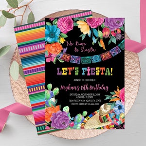 Fiesta Birthday Party Invitation, Let’s Fiesta Invitation, Mexican Flowers, Mexican Themed, Any Age Birthday, DIY Editable Template 241