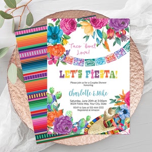 Fiesta Couples Shower Invitation, Editable Template, Mexican Theme Bridal Shower Invite, Mexican Floral Wedding Shower, Cactus, Corjl 241