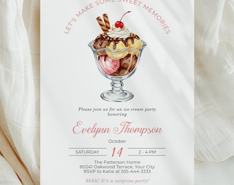 Ice Cream Birthday Party Invitation Template, Editable Ice Cream Social Birthday Invite, Sweet Party Printable Download