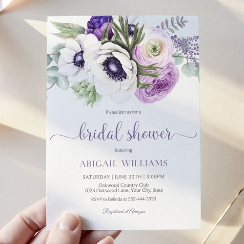 Purple Floral Bridal Shower Invitation Bohemian Bridal Shower Etsy