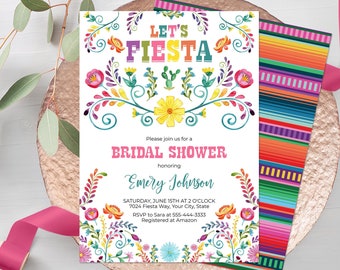 Fiesta Bridal Shower Invitation, Fiesta Invitation, Mexican Themed Bridal Shower Invite, Mexican Flowers, DIY Editable Template 353