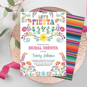 Fiesta Bridal Shower Invitation, Fiesta Invitation, Mexican Themed Bridal Shower Invite, Mexican Flowers, DIY Editable Template 353
