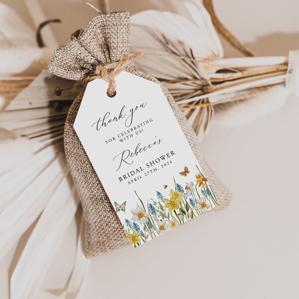 Spring Favor Tag, Daffodil Shower Thank You Tag, Meadow Floral Gift Tag, Wedding Favor Tag, Garden Blooms, DIY Editable Template 109