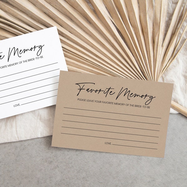 Minimalist Favorite Memory of the Bride Card, Instant Download, Modern Bridal Shower Game, Share Your Memory, My Favorite Memory KRAFT
