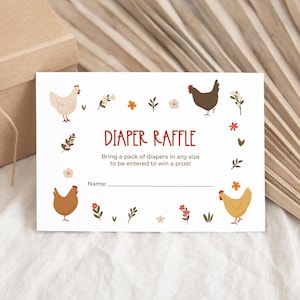 Niedliche Huhn Windel Lotterielos Vorlage, Farm Baby Shower Einladung Insert Karte, Barnyard Tier Baby Shower Spiel Aktivität 320