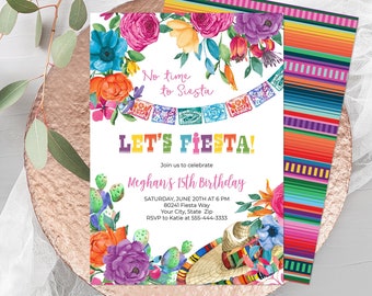 Fiesta Birthday Party Invitation, Editable Template, Let’s Fiesta Invitation, Mexican Floral Birthday Invite, Mexican Theme Party, Corjl 241