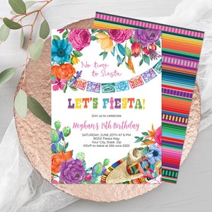 Fiesta Birthday Party Invitation, Editable Template, Let’s Fiesta Invitation, Mexican Floral Birthday Invite, Mexican Theme Party, Corjl 241