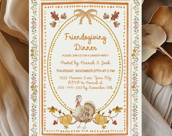 Plantilla de invitación para la cena de Acción de Gracias de los Millennials, invitación editable para la cena de Acción de Gracias, descarga imprimible DIY 206