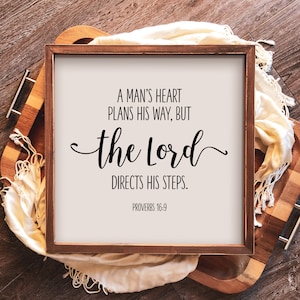 A Man’s Heart Plans His Way, Printable, Proverbs 16:9, Minimalist Scripture Wall Art, Bible Verse Poster, Christian Wall Decor, Quote Print