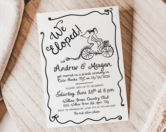 Hand Drawn We Eloped Announcement, Scribble Elopement Reception Invitation, Whimsical Elopement Announcement, DIY Editable Template