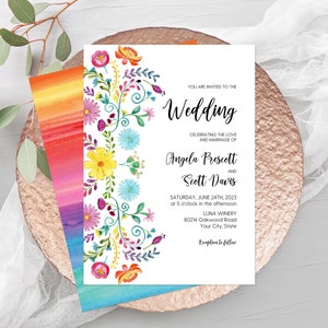 Mexican Floral Wedding Invitation, Fiesta Wedding Invite, Colorful Flowers, Destination Wedding, Southwestern, DIY Editable Template 353 image 1