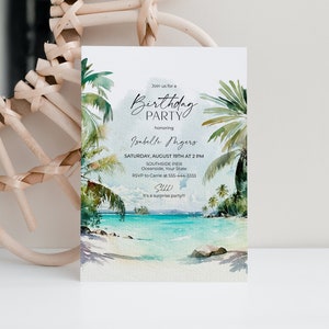 Tropical Birthday Party Invitation, Coastal Birthday Invite, Seascape