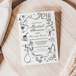 Handgeschreven uitnodiging voor vrijgezellenfeest, grillige bruiloft uitnodiging, eigenzinnige bruidsbrunch uitnodigen, hand getrokken, DIY bewerkbare sjabloon 314