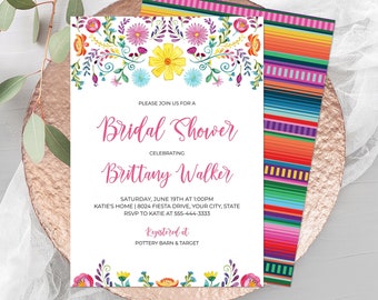 Fiesta Bridal Shower Invitation, Mexican Floral Wedding Shower Invite, Bachelorette Party, Colorful Flowers, DIY Editable Template 353