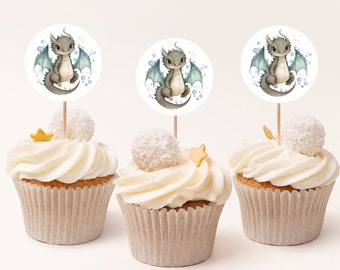 Dragon Cupcake Toppers, Instant Download, Boy Birthday Party Decoration, Favor Tags, Favor Labels, Favor Stickers 413